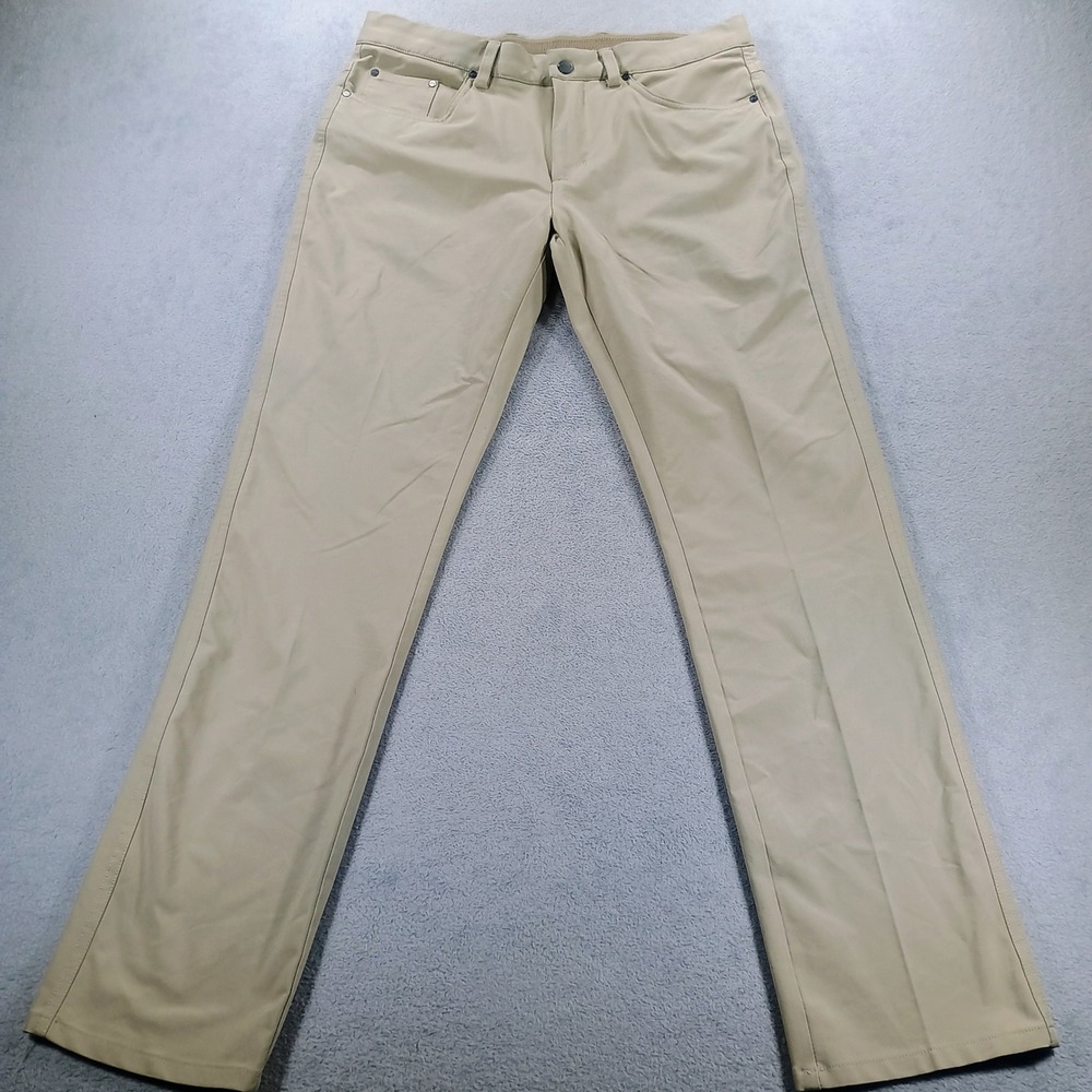 Greg Norman Mens Golf Pants Khaki 32x32 Stretch Performance Shark Logo